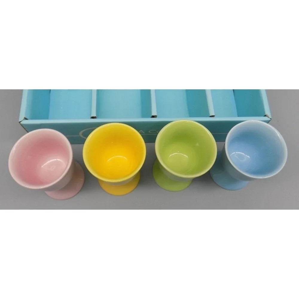 New BIA Cordon Bleu Ceramic Egg Cups Pastel Colors Mint in Box Easter